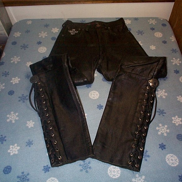 Rare Die Verruck Heit Leather Biker Motorcycle pants - Picture 2 of 8